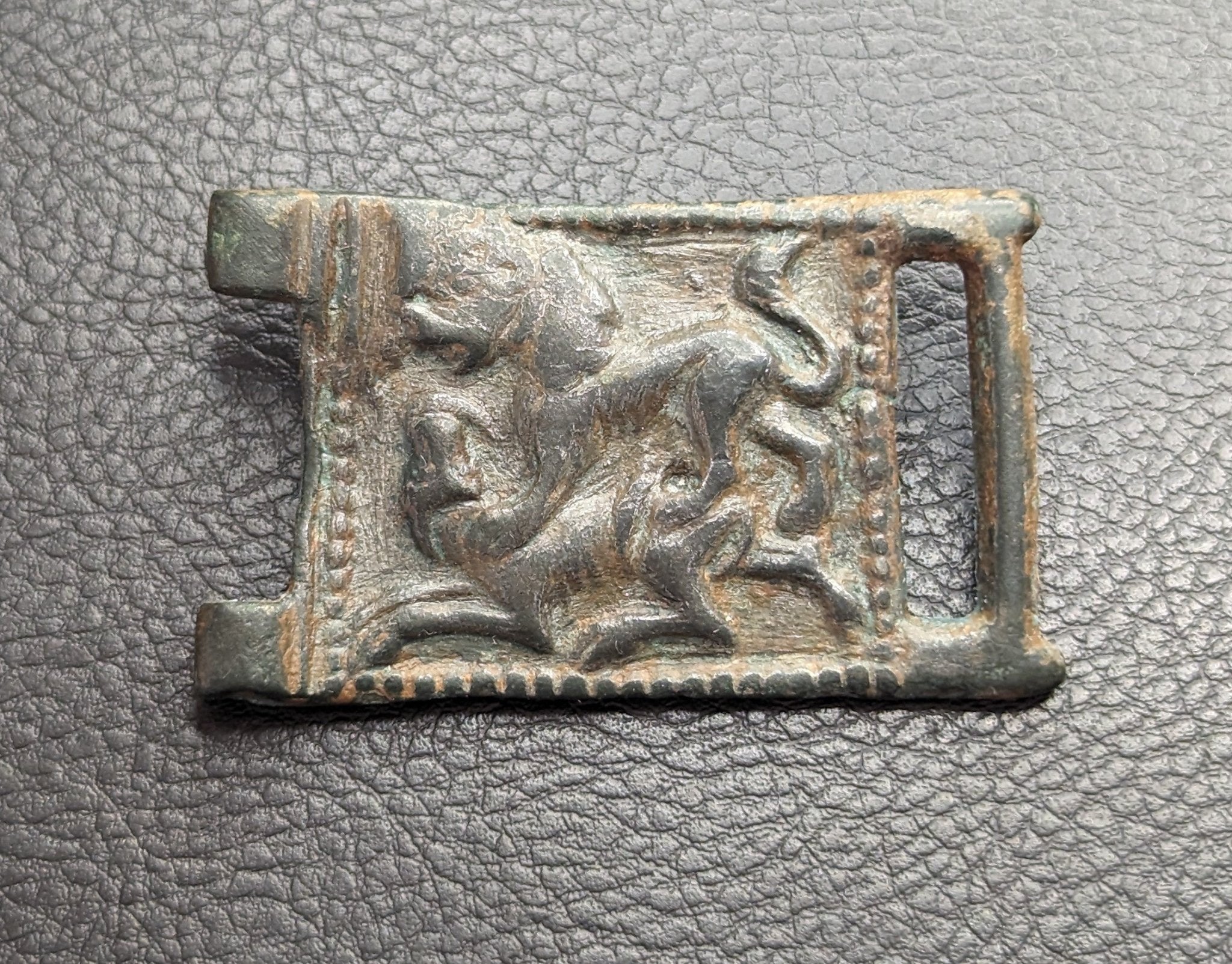 Bronze Medieval Belt Buckle 9-12th Century AD. Lion & Dog - Premium Ancient Coins -