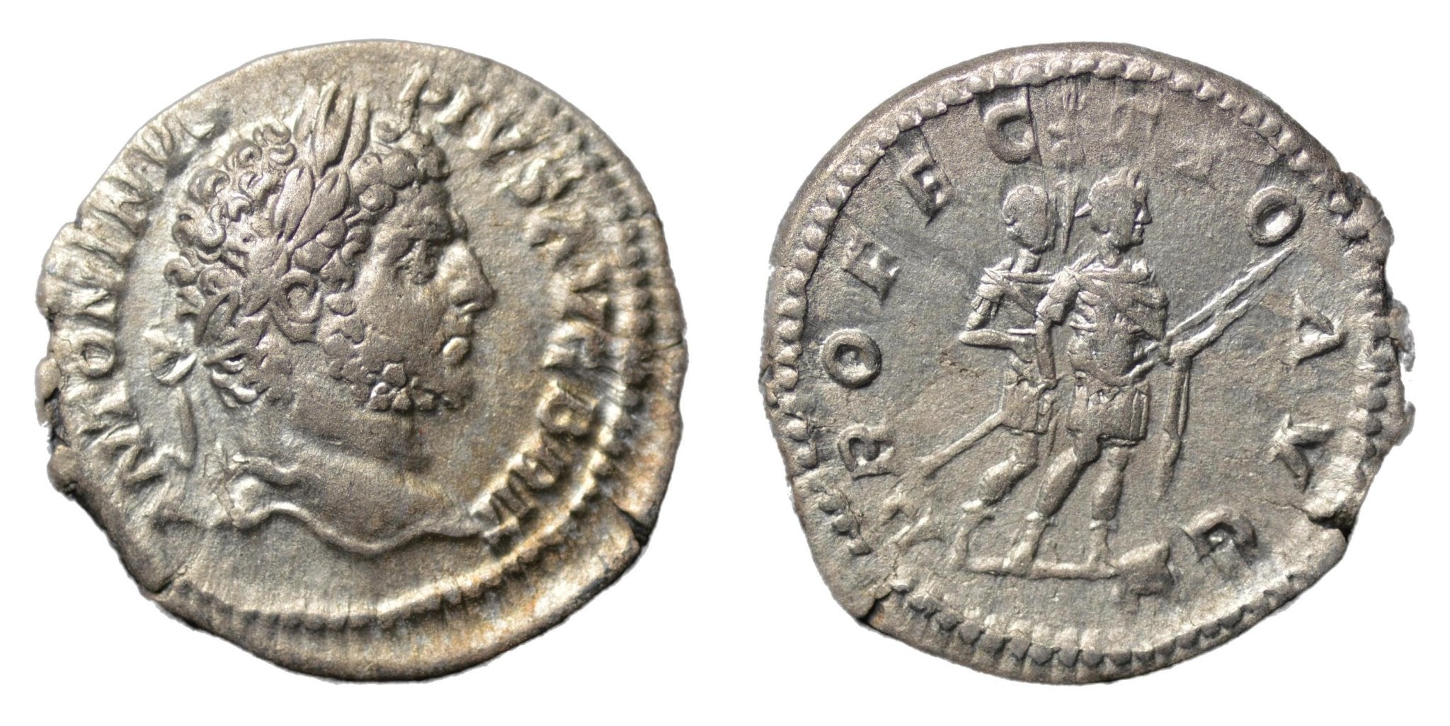 Caracalla 198-217AD AR Denarius Rome. Caracalla with Soldier - Premium Ancient Coins - denarius