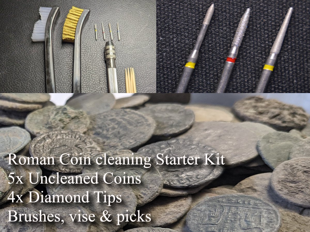 Roman coin cleaning starter kit. 5x Uncleaned coins + cleaning kit - Premium Ancient Coins - Cleaning Tools