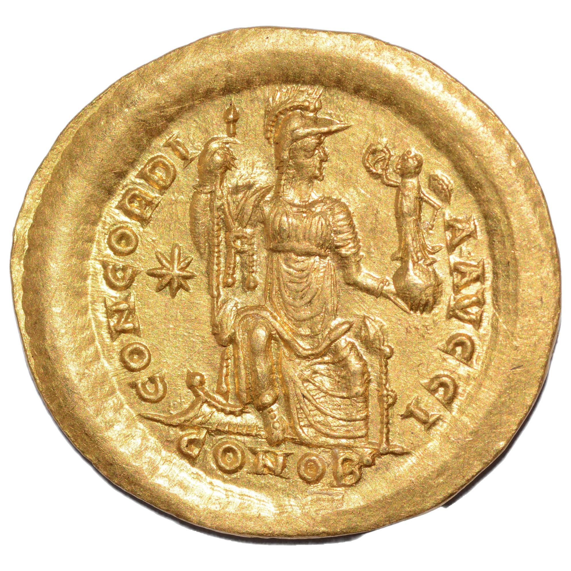 Theodosius II (402 - 450) Gold Solidus. Constantinople. Concordia - Premium Ancient Coins - Solidus