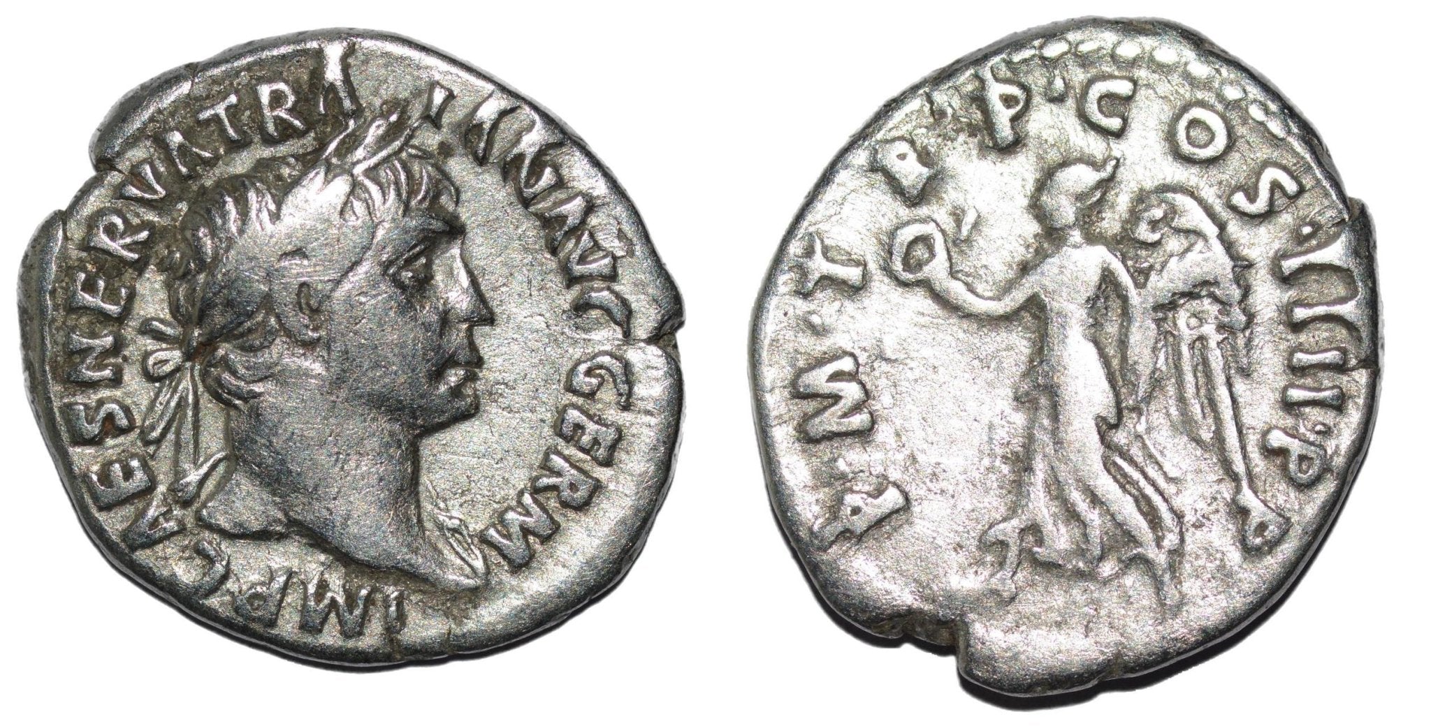 Trajan 98 - 117AD AR Denarius. Rome. Victory - Premium Ancient Coins - Denarius