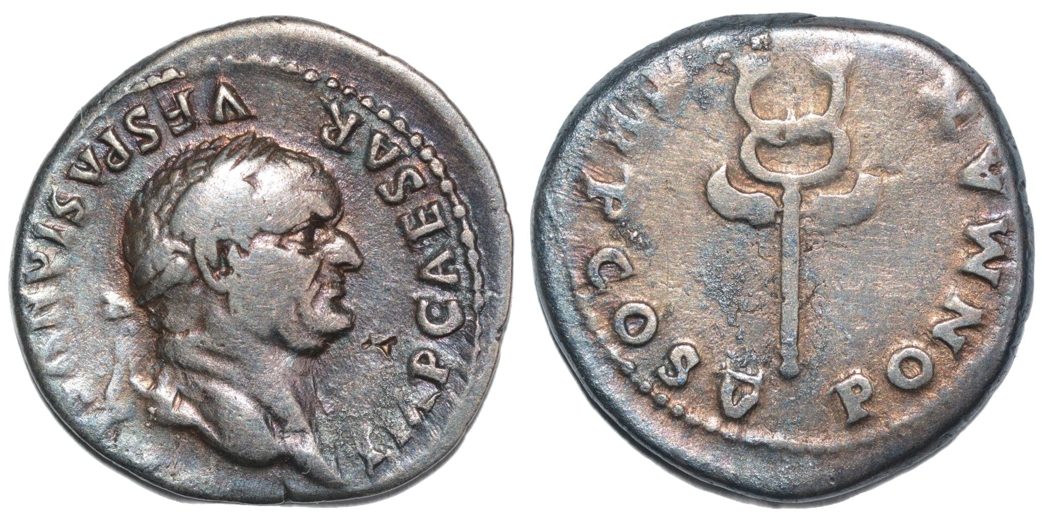 Vespasian 69 - 79AD AR Denarius. Rome. Pon Max. Winged Caduceus - Premium Ancient Coins - none