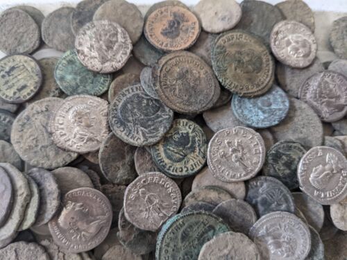 10 Genuine HIGH QUALITY UNCLEANED ROMAN COINS. Silver coin Included F