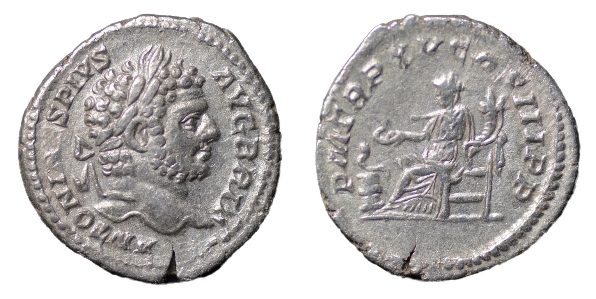 Caracalla 198-217AD AR Denarius Rome. Salus feeding Snake - Premium Ancient Coins - denarius