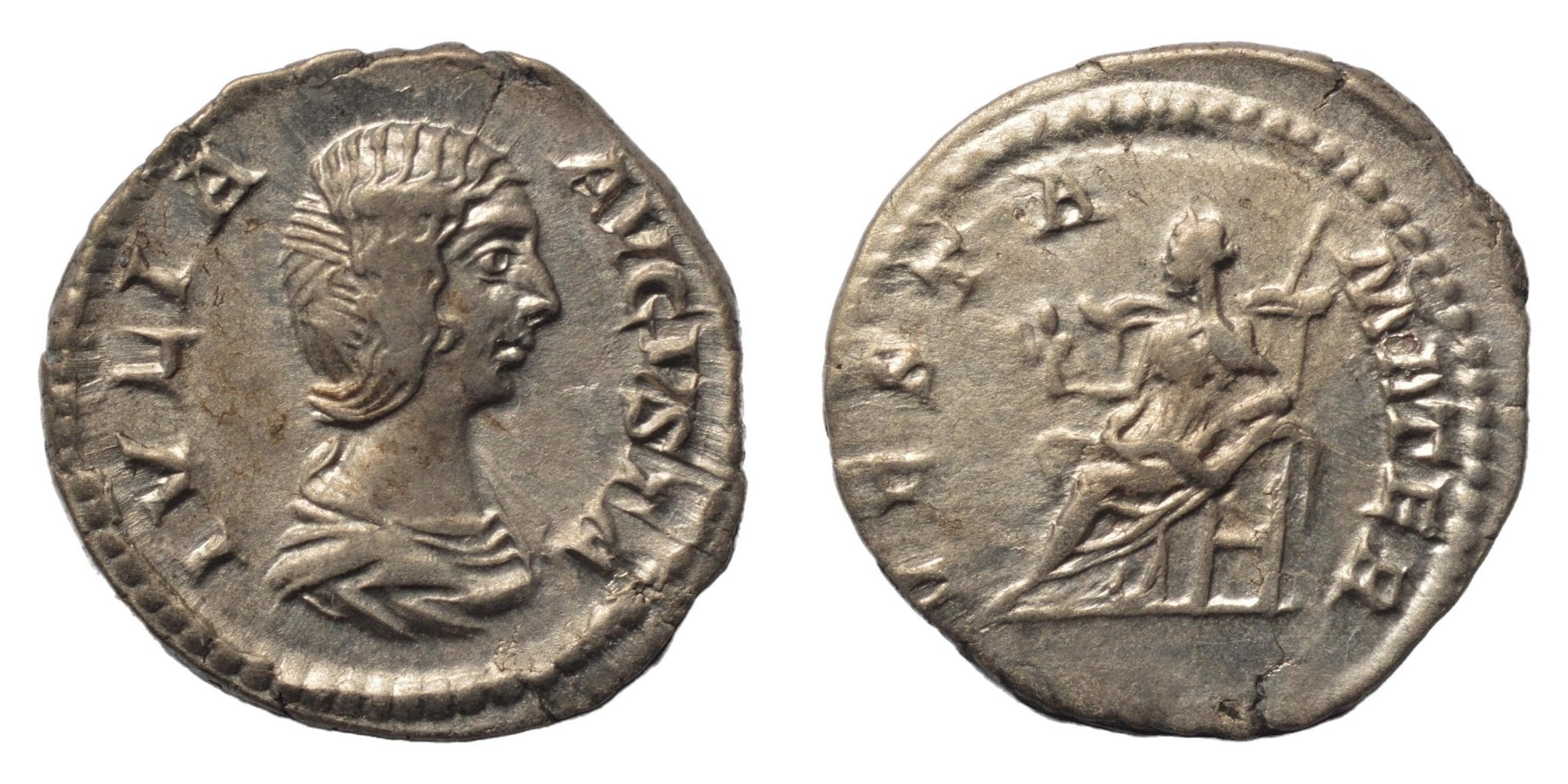Julia Domna 196-211AD AR Denarius Rome. Vesta - Premium Ancient Coins - denarius