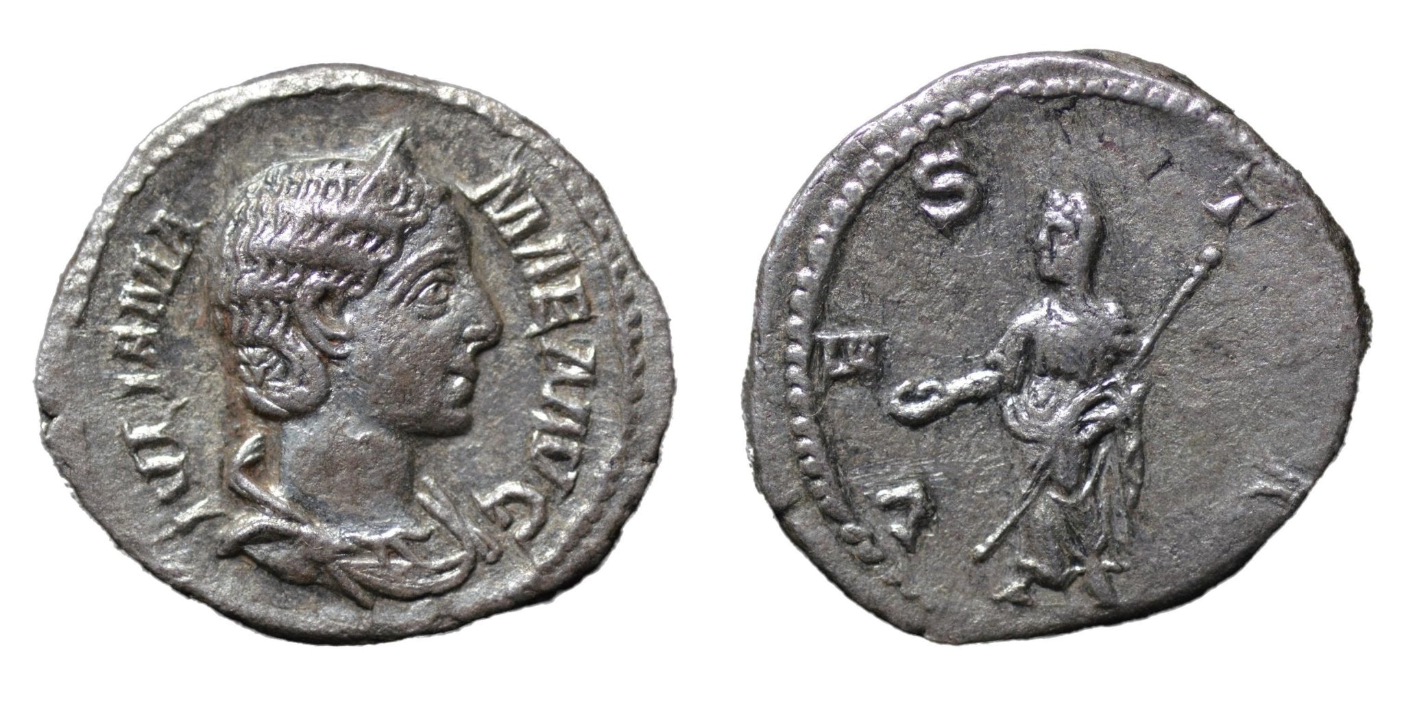 Julia Mamaea 225-235AD AR Denarius Rome. Vesta - Premium Ancient Coins - denarius