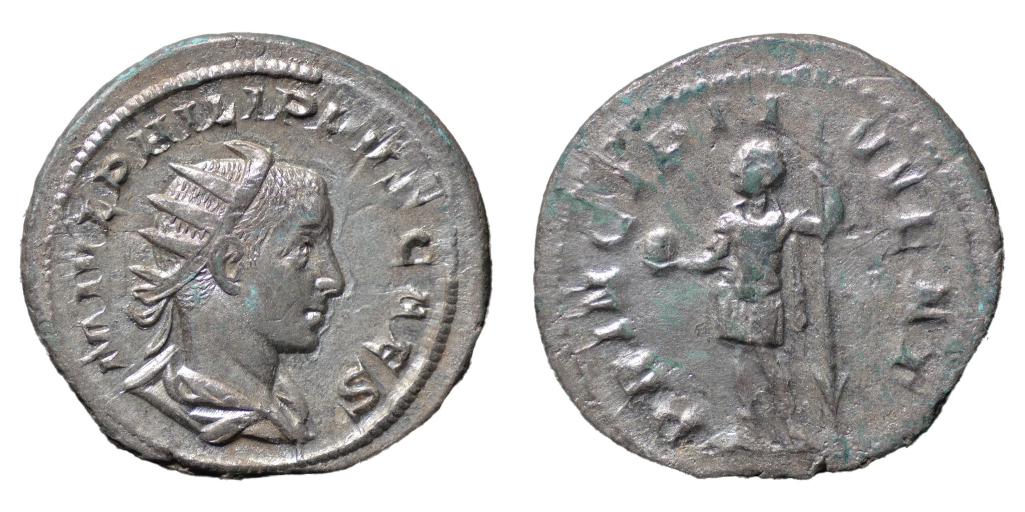Philip I 'The Arab' 244-249AD AR Antoninianus Rome. Philip II standing - Premium Ancient Coins - Antoninianus