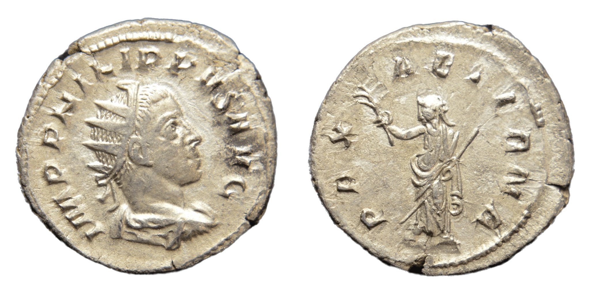 Philip II Arab 244-249AD AR Antoninianus Rome. PAX - Premium Ancient Coins - Antoninianus