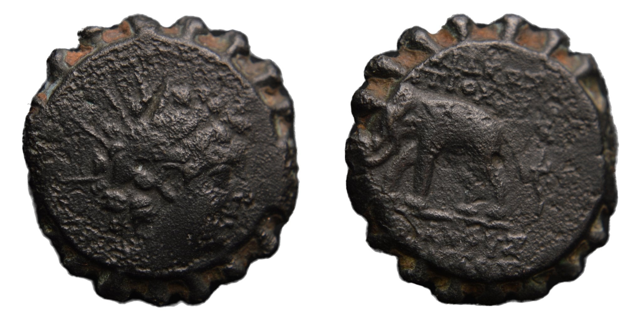 Seleukid Kings, Antiochos VI (144-141 BC). Æ Serrate. Elephant - Premium Ancient Coins - none