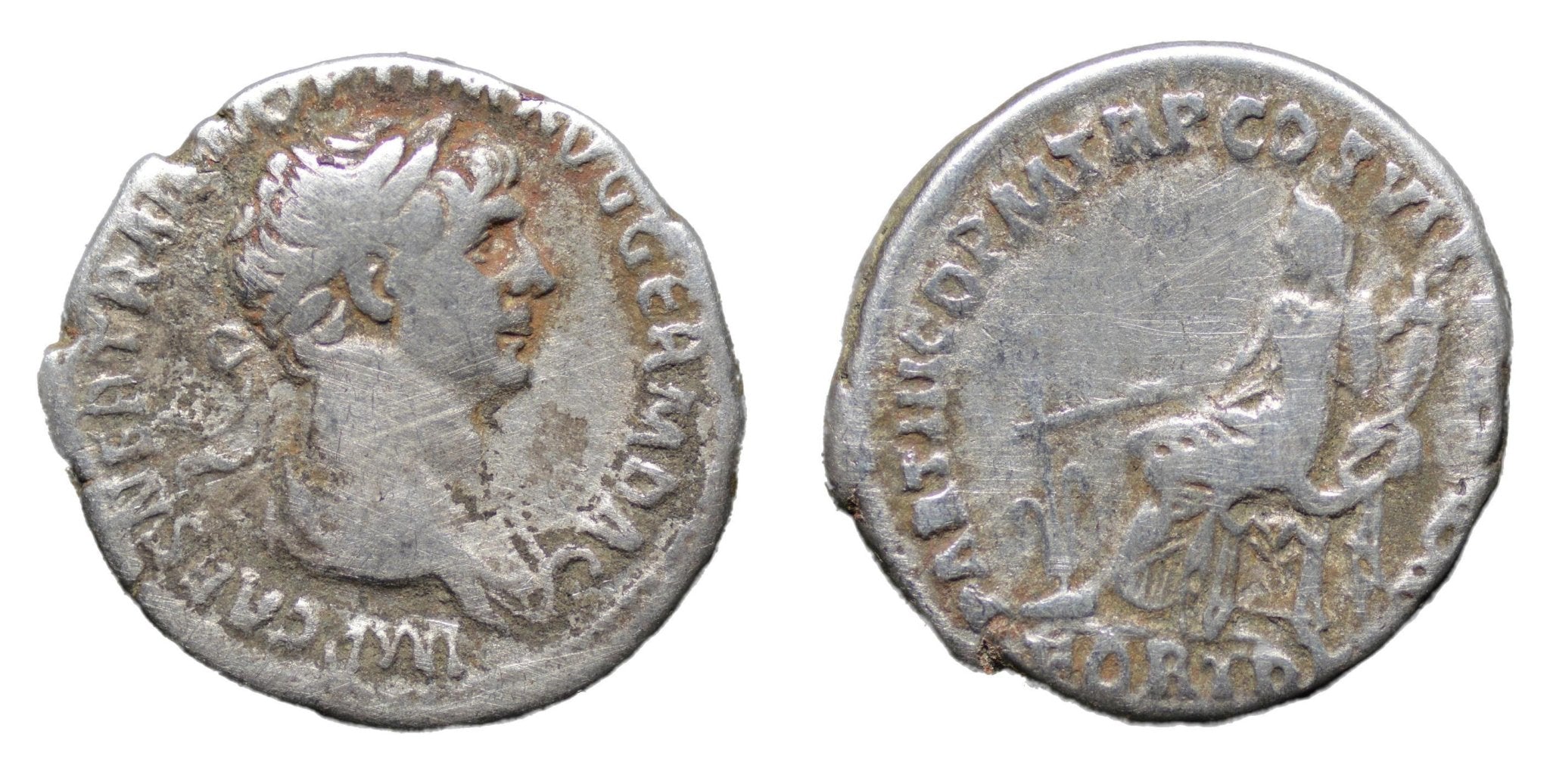 Trajan 98-117AD AR Denarius Rome. Fortuna - Premium Ancient Coins - denarius